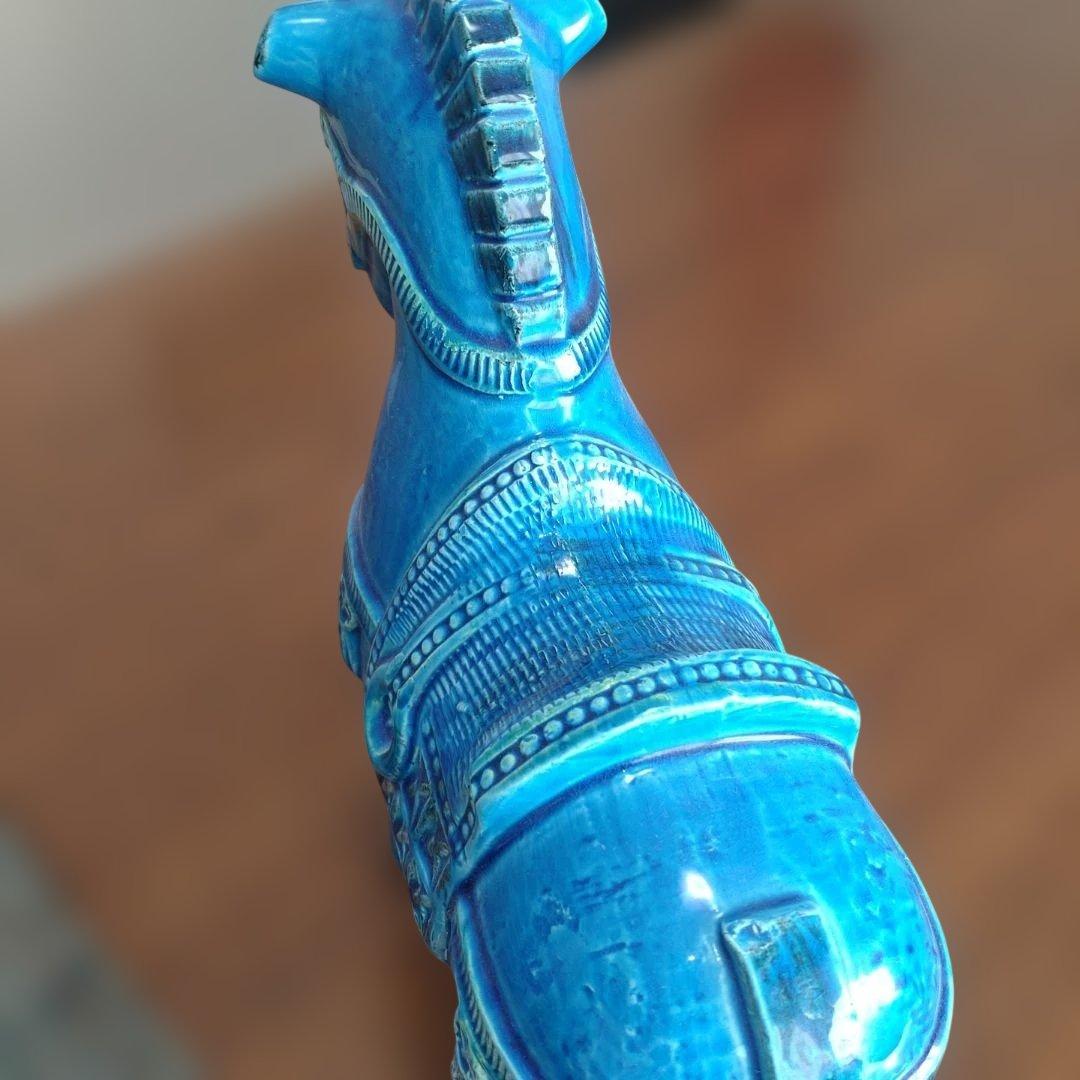 ビトッシ 青い馬の陶器製置物 干支