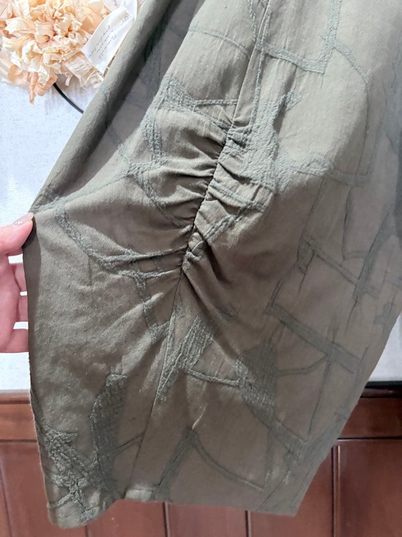 たまてばこ２点おまとめ慈雨オリーブグリーン シワ加工 パンツ+グレーベスト