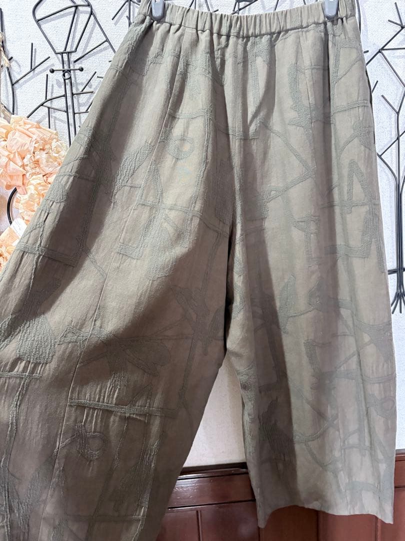 たまてばこ２点おまとめ慈雨オリーブグリーン シワ加工 パンツ+グレーベスト