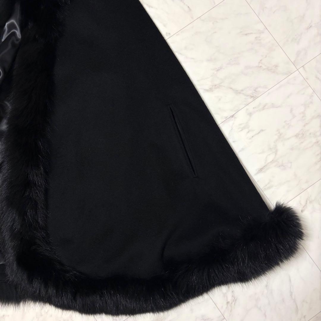 ポンチョ　カシミヤ100% ファー付き　Aライン　エレガント　パーティー　黒