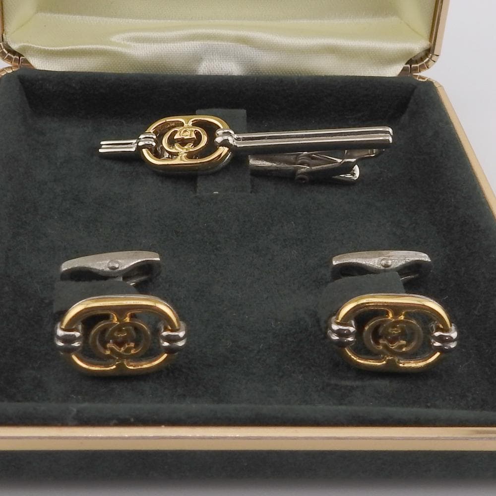 グッチ カフス　ネクタイピン Gロゴ メッキ シルバー/ゴールド ヴィンテージ