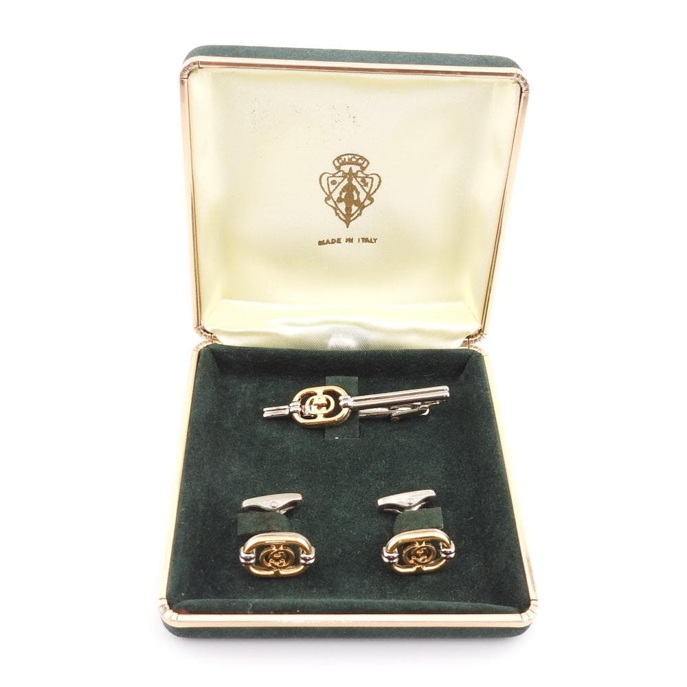グッチ カフス　ネクタイピン Gロゴ メッキ シルバー/ゴールド ヴィンテージ