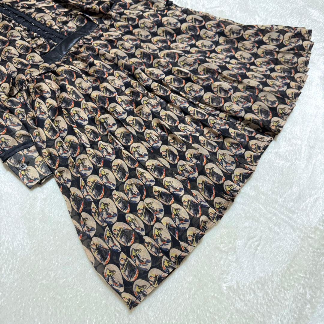 美品 ドルチェアンドガッバーナ ボウタイ シルク ワンピース ラムレザー 総柄