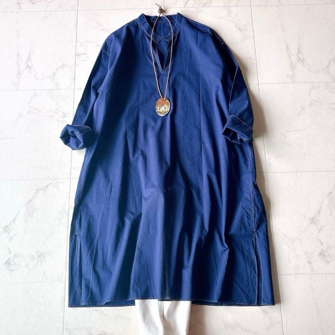 美品*ババグーリ ヨーガンレール コットン 長袖チュニックシャツ ネイビーM