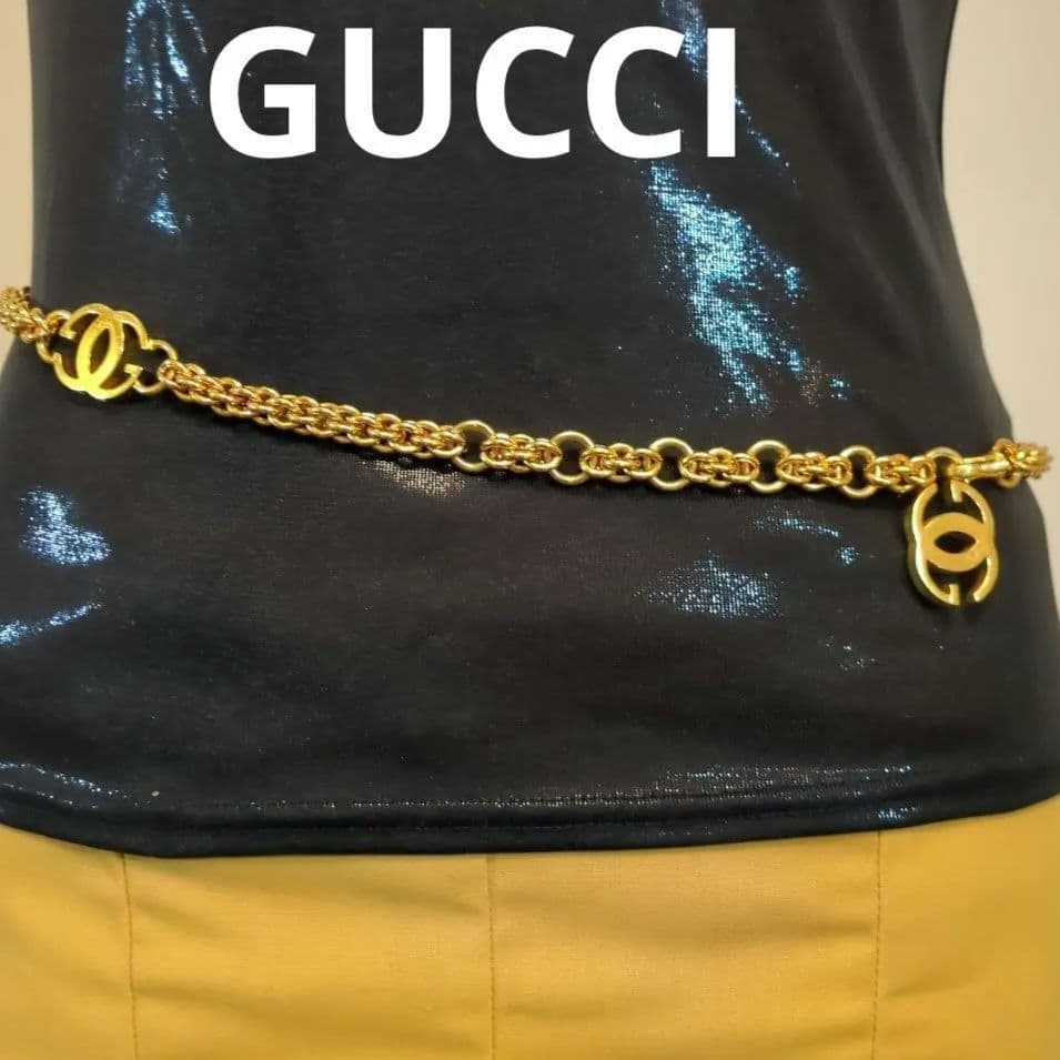 GUCCI　グッチ　チェーンベルト　ダブルG　インターロッキング　ゴールド