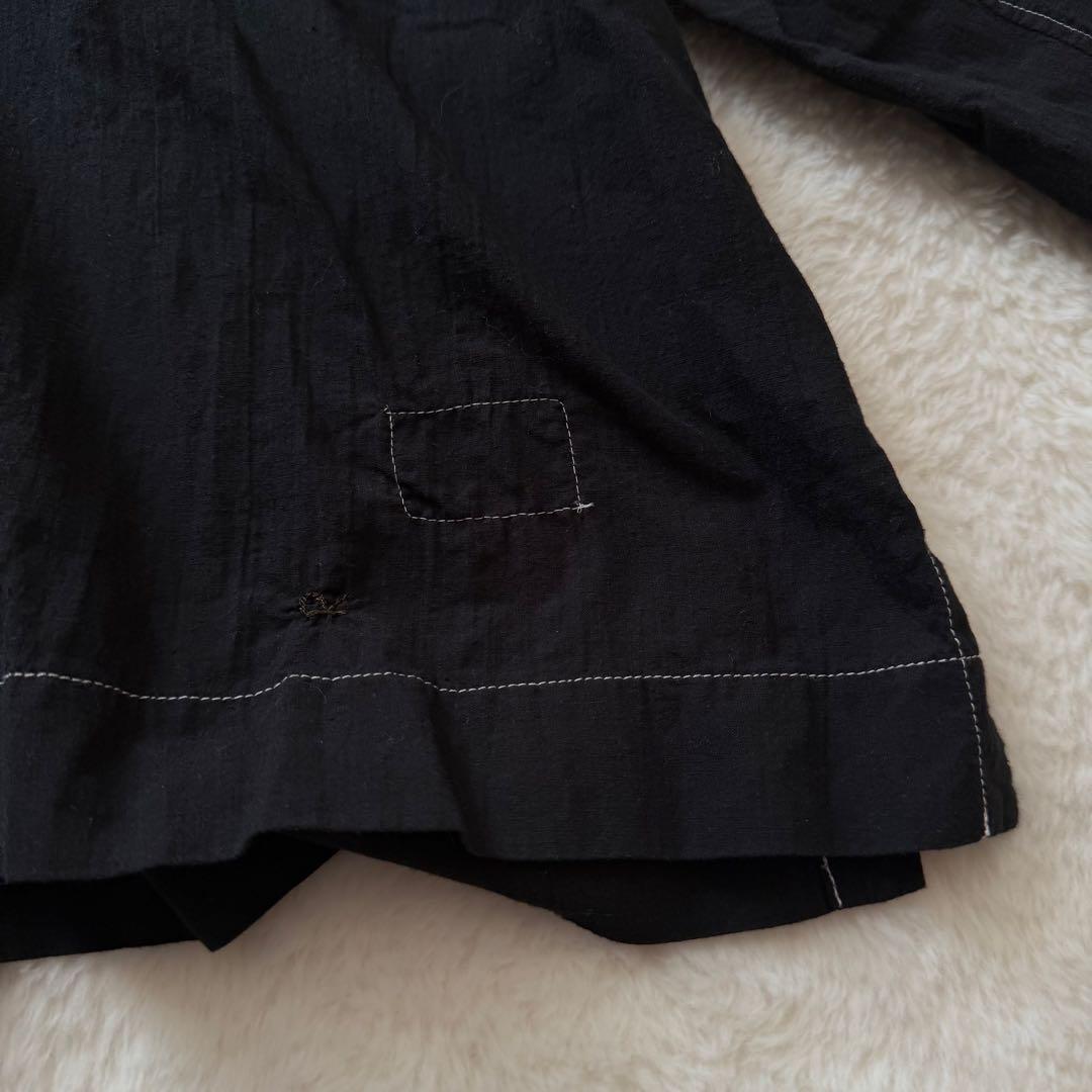 45R インドカディのタックフリルボウタイブラウス　黒