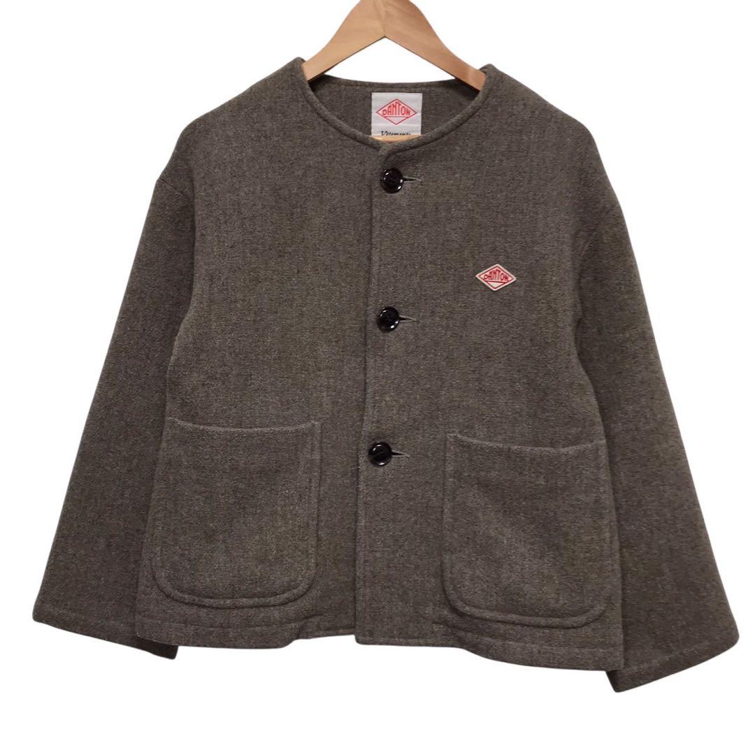 DANTON ダントン　ウールカラーレスジャケット　ワッペンロゴ　ベージュ　36