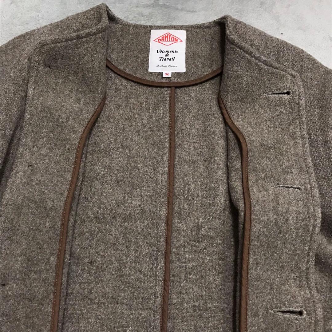 DANTON ダントン　ウールカラーレスジャケット　ワッペンロゴ　ベージュ　36