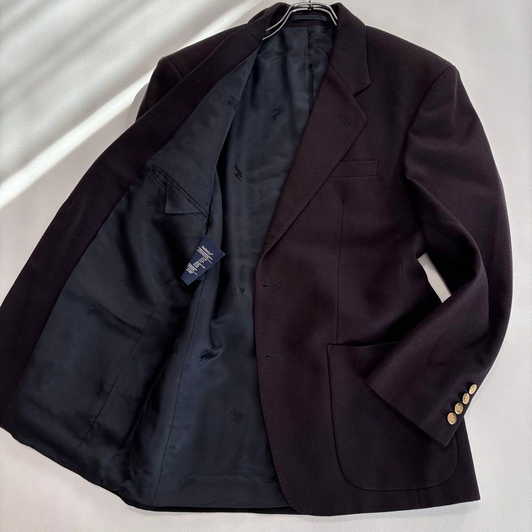 美品 80s バーバリー[ウールリネン 金ボタン]テーラードジャケット