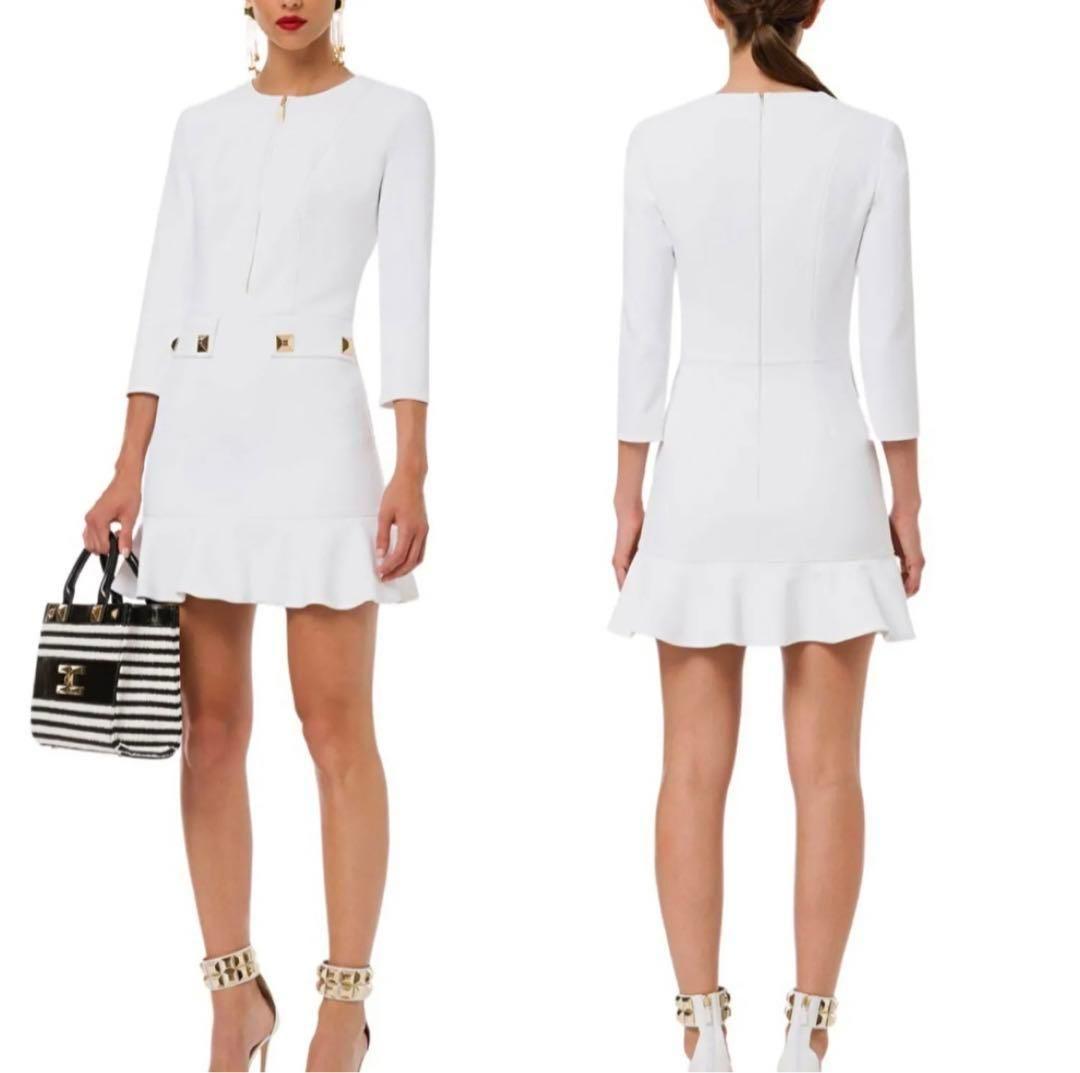 ELISABETTA FRANCHI ロゴ スタッズ クルーネック ミニドレス