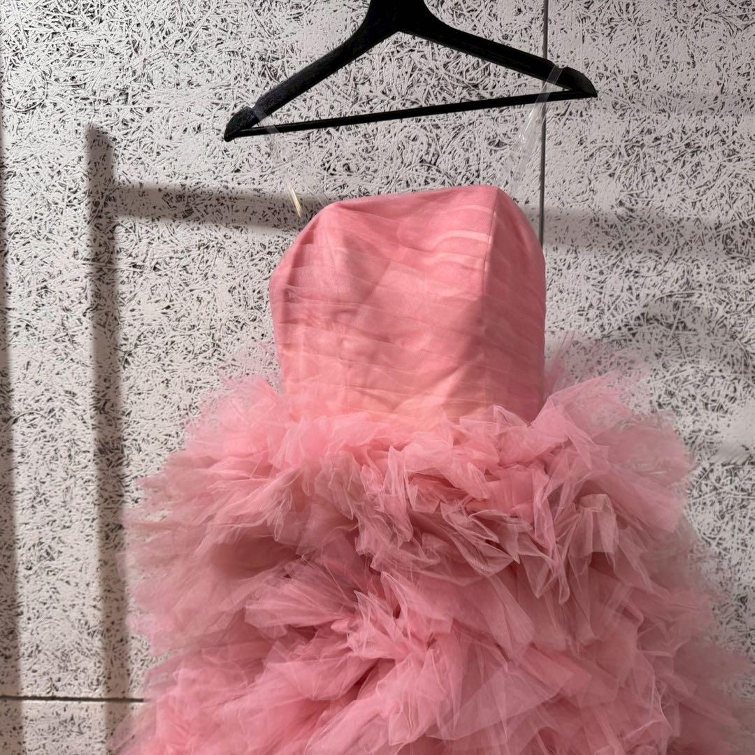 ピンク ブラック ノースリーブフリルドレス、手袋