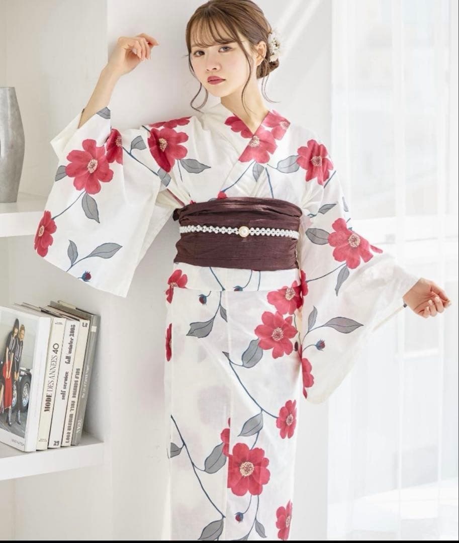 浴衣４点セット＋飾り紐パール丸ゴールド