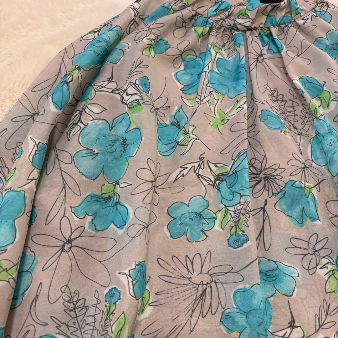 TOMORROWLAND アネモネプリント ギャザースタンドカラーブラウス 36