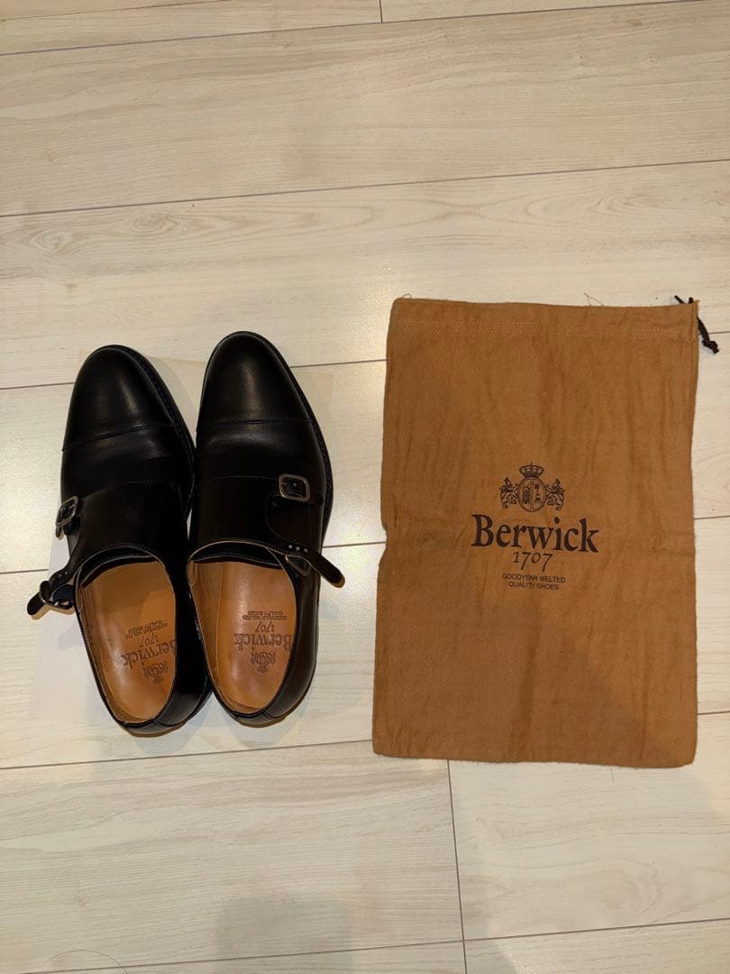【ほぼ新品】Berwick ダブルモンクストラップシューズ ブラック 収納袋付き