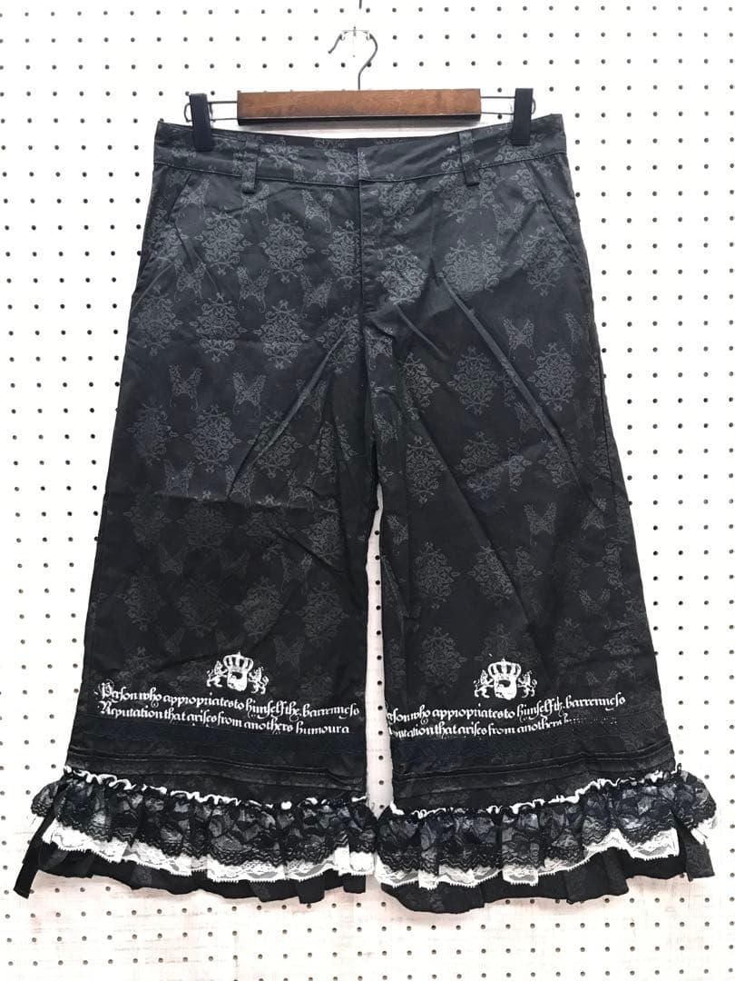 h.naoto FRILL 蝶々 アラベスク総柄 裾フリル クロップドパンツ