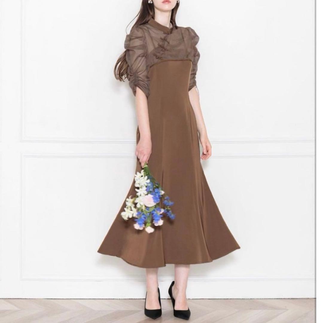 leja 透け感チャイナトップス付きロング丈キャミソールセットアップドレス