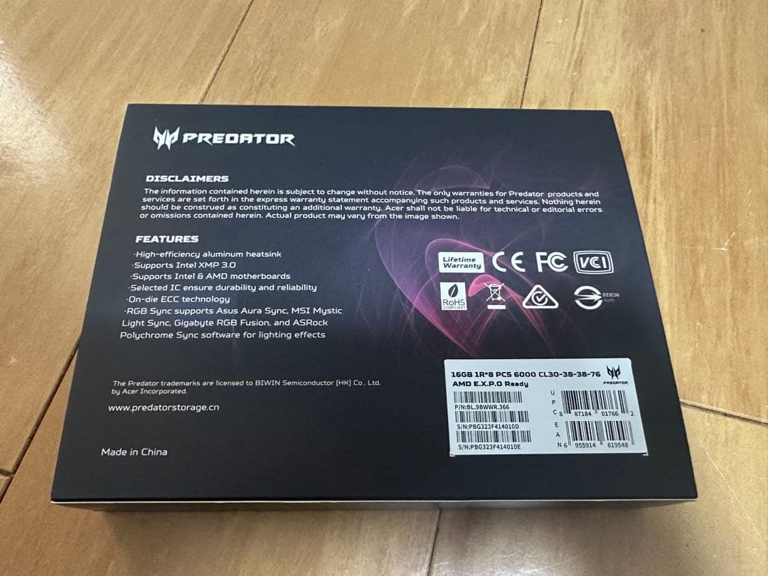 Predator Vesta II DDR5 32GB 6000MHz メモリ