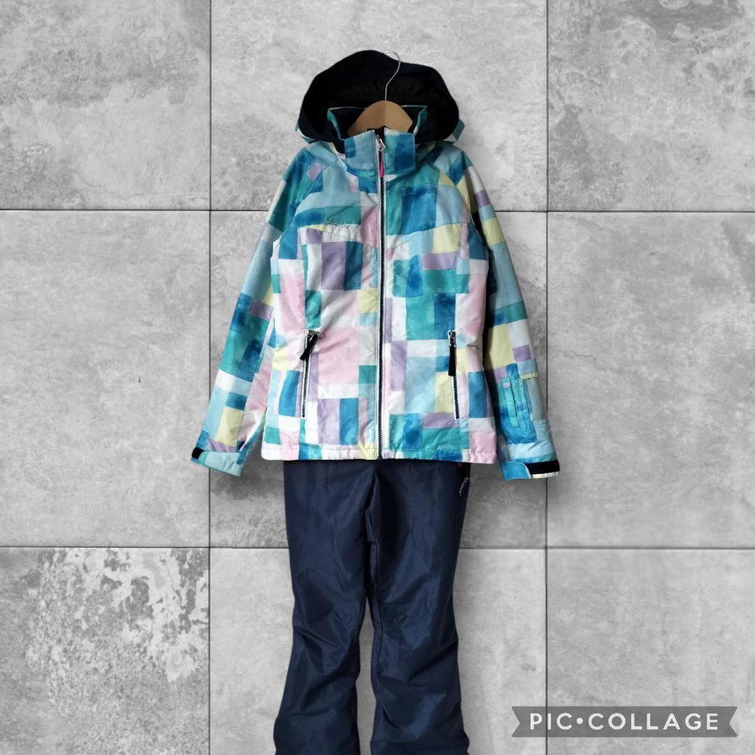 美品☆Phenixスキーウェア上下 女の子150 140 パステルブロック 水色