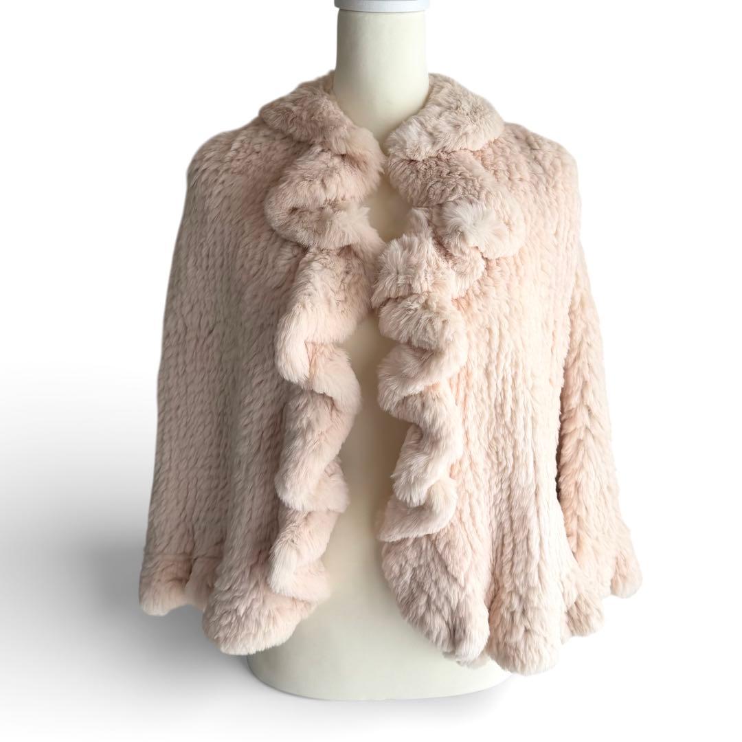 美品✨LA RIVA BIANCA ラビットファー 本毛皮 ポンチョ ピンク系