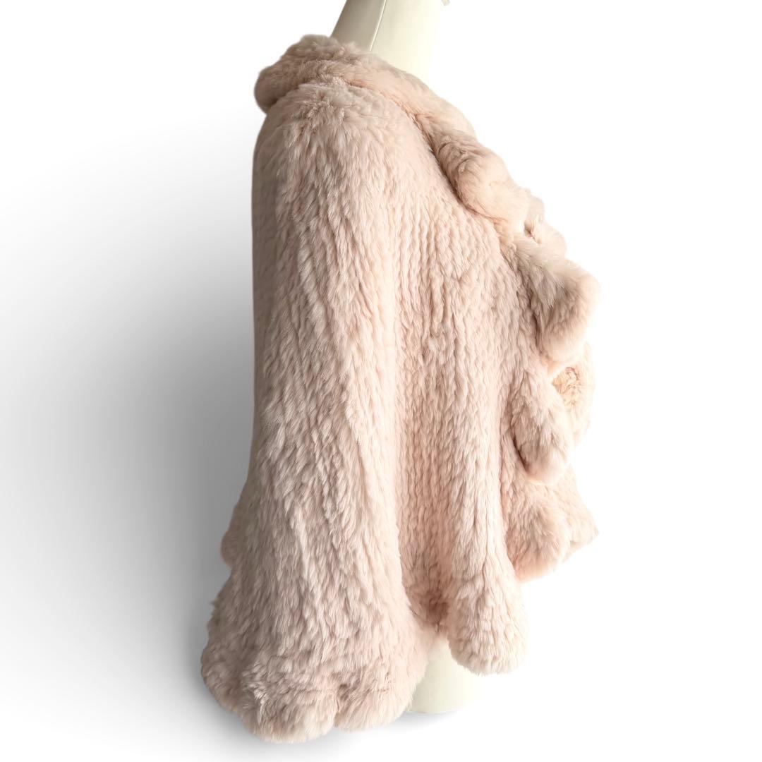 美品✨LA RIVA BIANCA ラビットファー 本毛皮 ポンチョ ピンク系