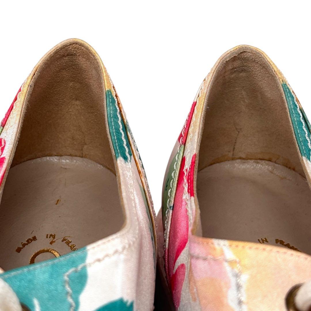 シャネル CHANELフラワー柄 レースアップシューズ 38 ※難あり