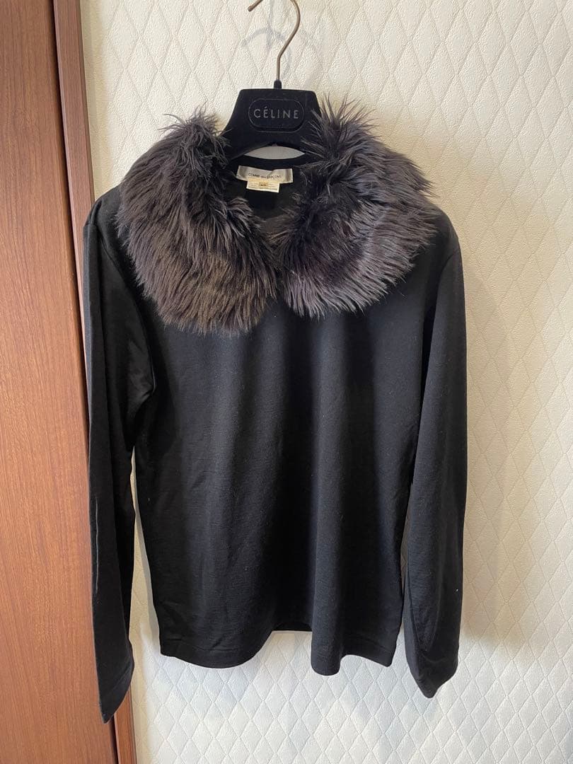 コムデギャルソン ファー襟付きカットソー　黒　XS