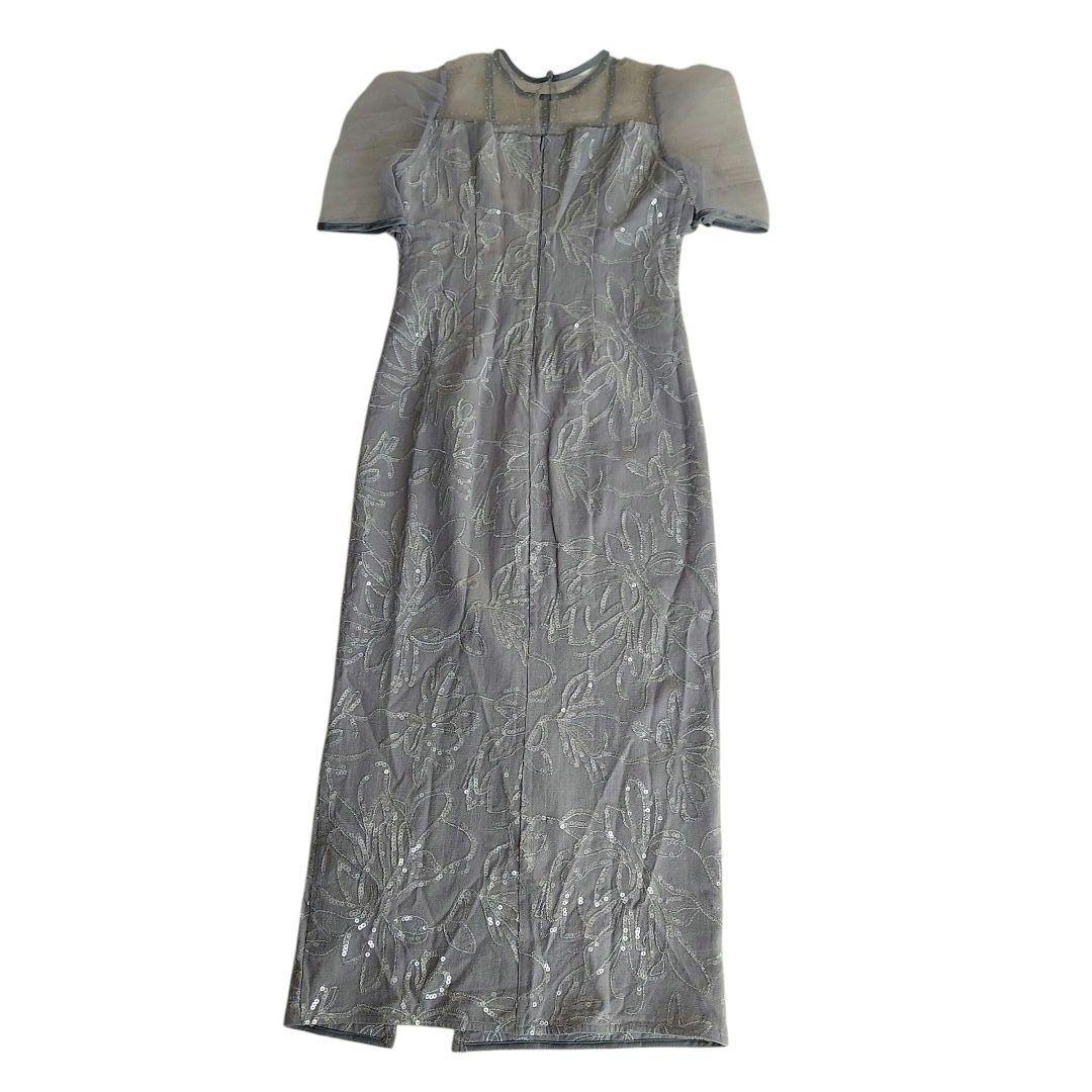 LEJA　ドットチュールフラワースパンコール　Iラインドレス　グレー　S
