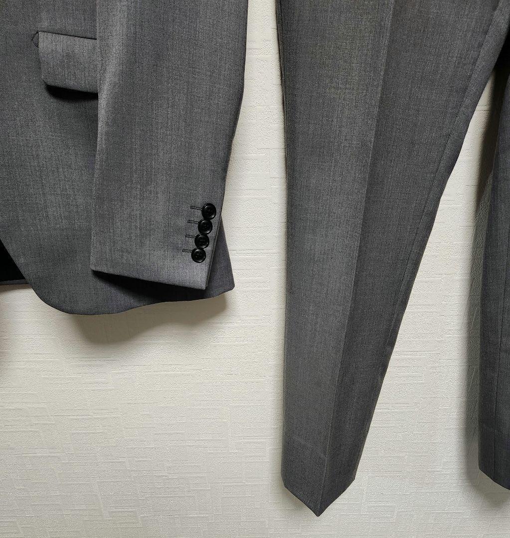 スーツセレクト　メンズ　スーツ　グレー　無地　スキニー　ウール混　美品