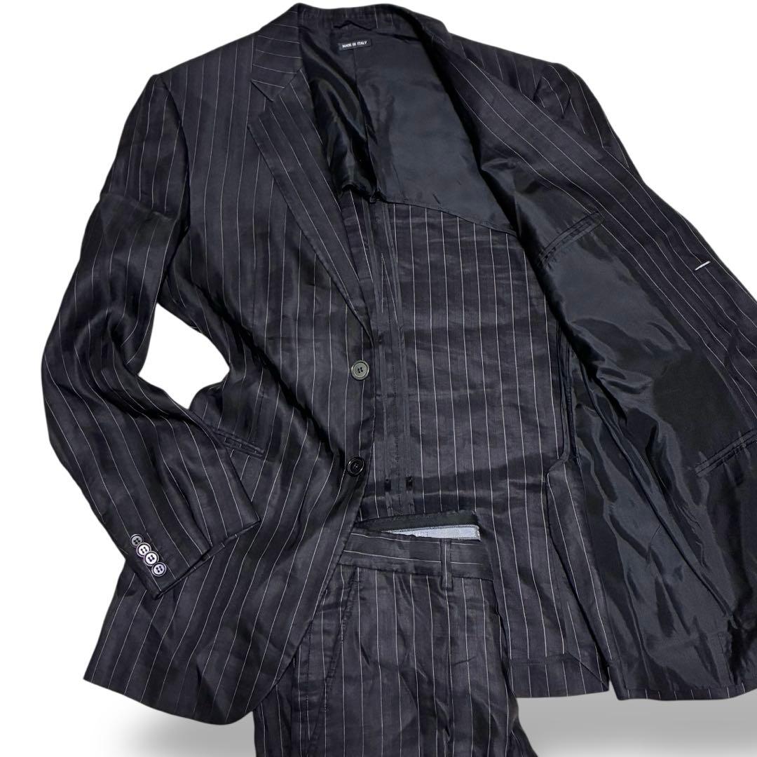 希少　ジョルジオアルマーニ　黒タグ　セットアップスーツ　ブラック　ストライプ