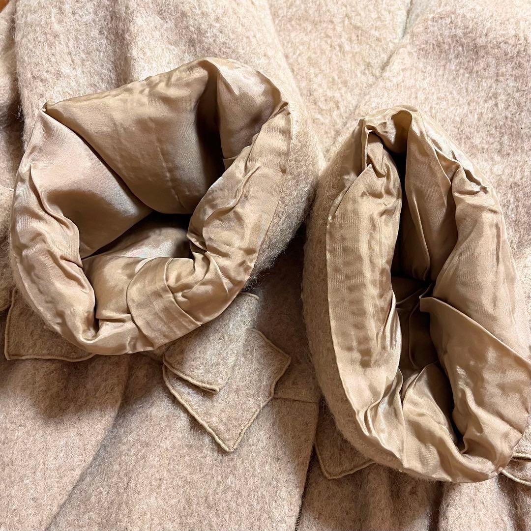 エムズグレイシー ノーカラーコート リボン ベージュ ウール モヘヤ 40