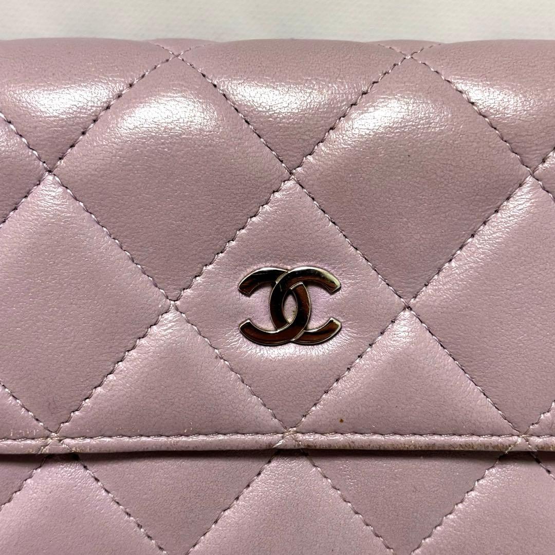 希少　CHANEL シャネル　長財布　財布　ラムスキン　パープル　ラベンダー　箱