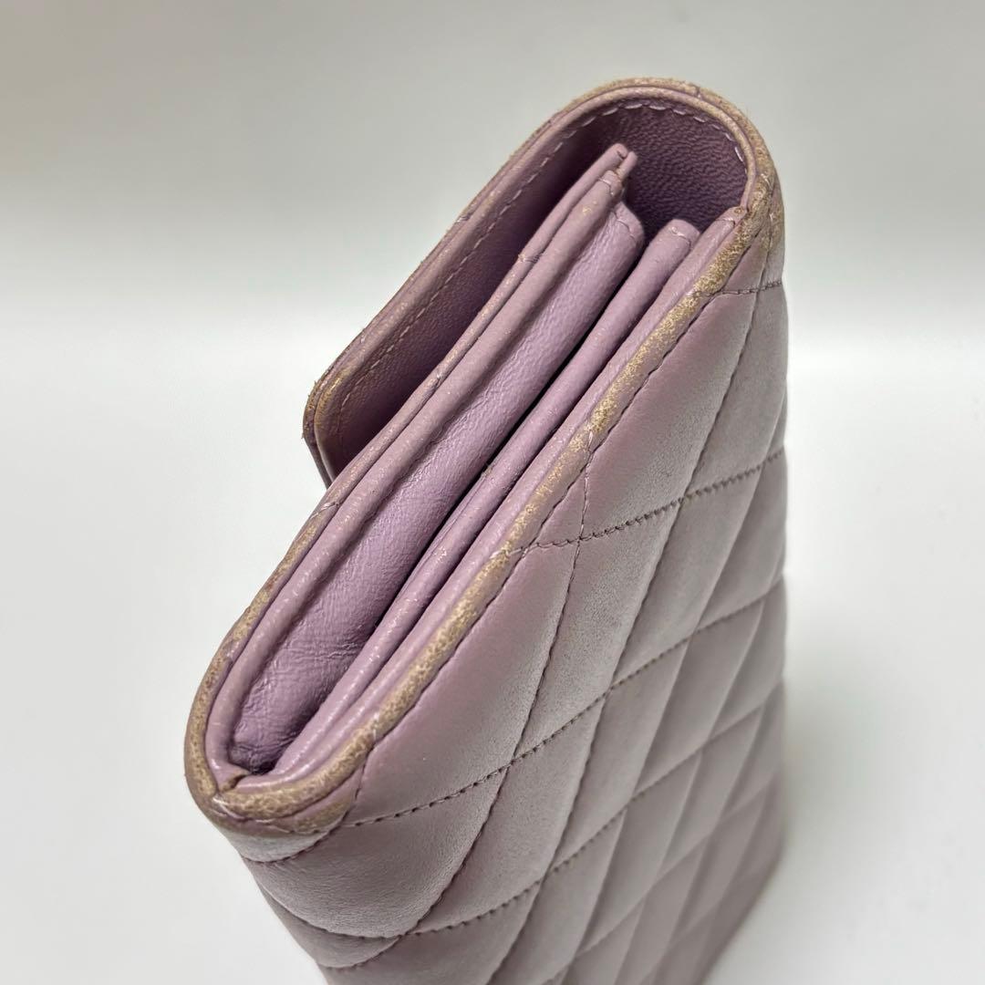 希少　CHANEL シャネル　長財布　財布　ラムスキン　パープル　ラベンダー　箱