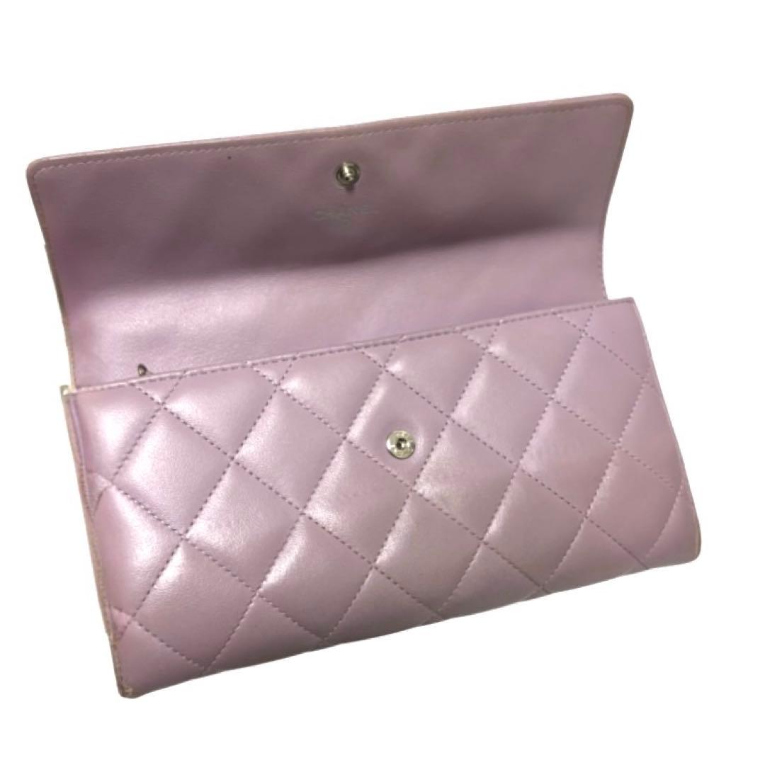 希少　CHANEL シャネル　長財布　財布　ラムスキン　パープル　ラベンダー　箱