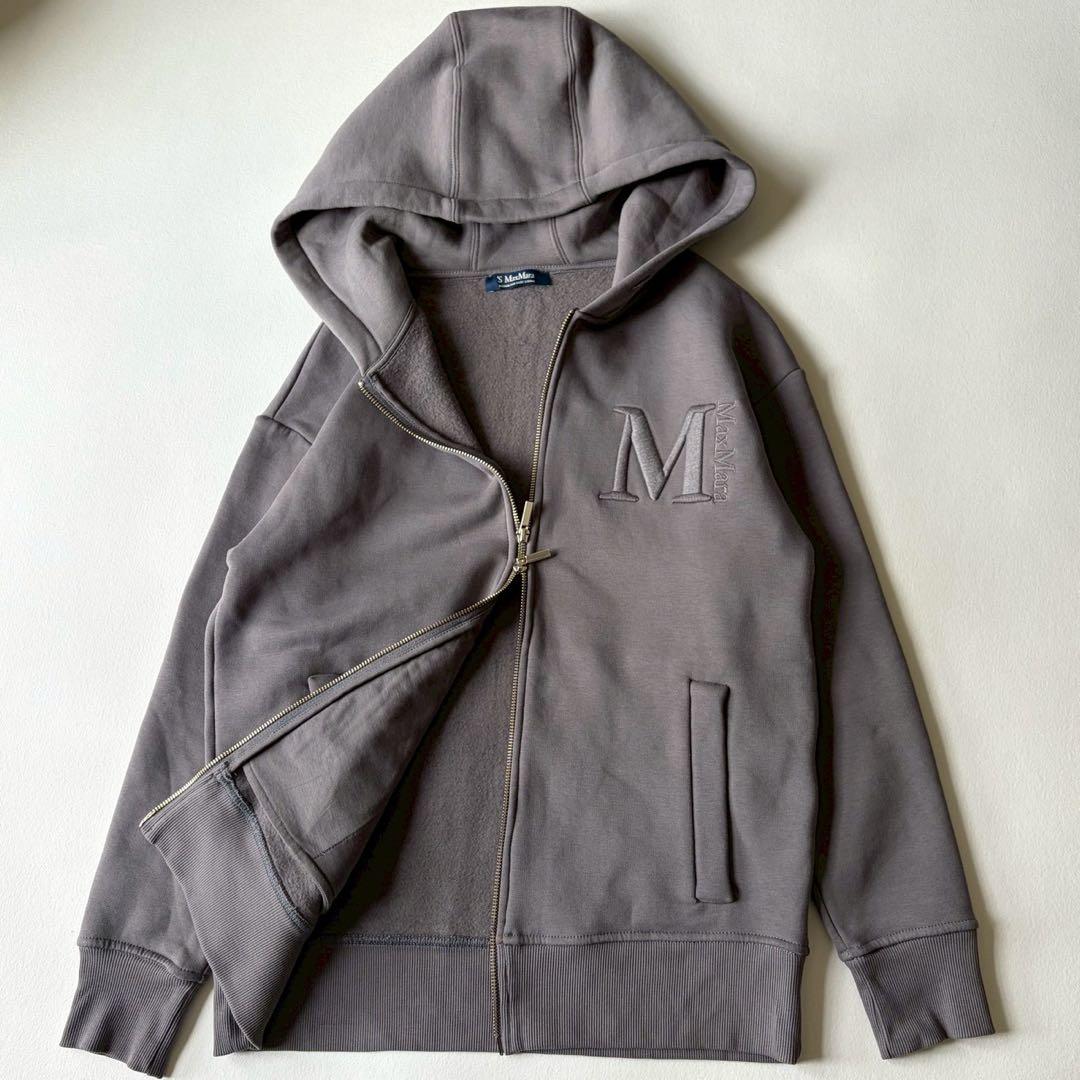 'S Max Mara ロゴ スウェットパーカー XS グレー 裏起毛 Wジップ