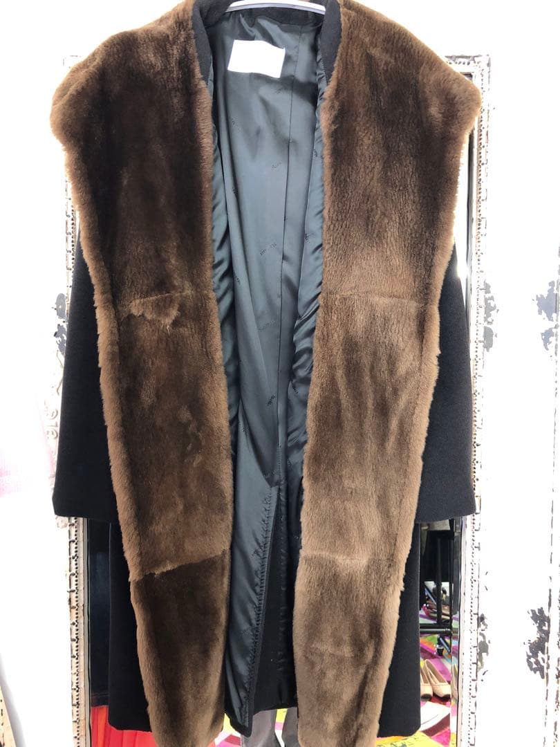 訳あり MaxMara マックスマーラ 黒と茶色のファーコート ロング M