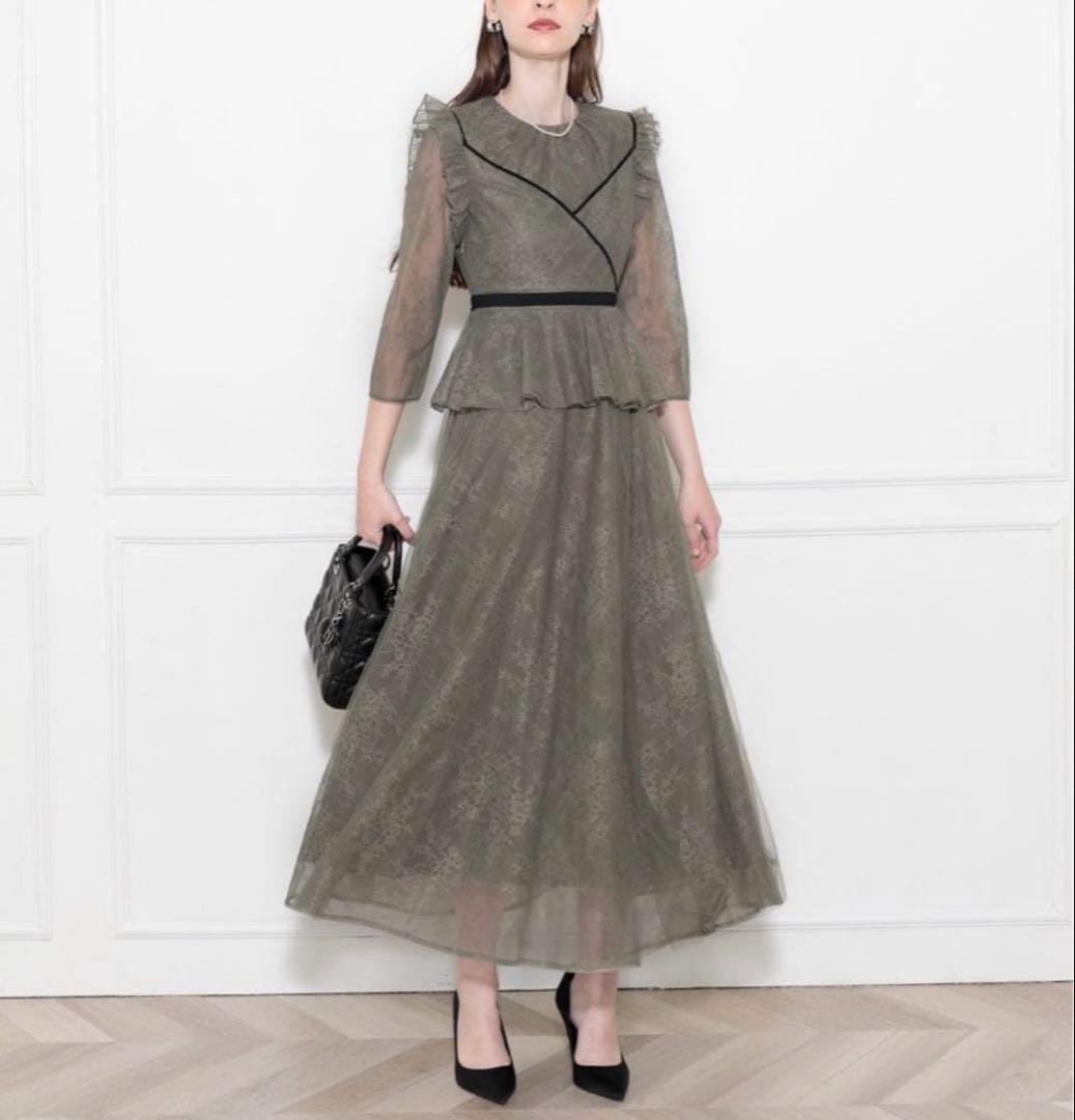 Leja 総レース花柄 ロングワンピースドレス 結婚式 パーティードレス