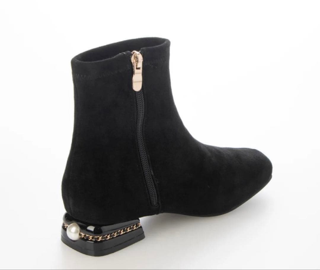 新品Bridget Birkinパールチェーンヒールストレッチショートブーツ黒