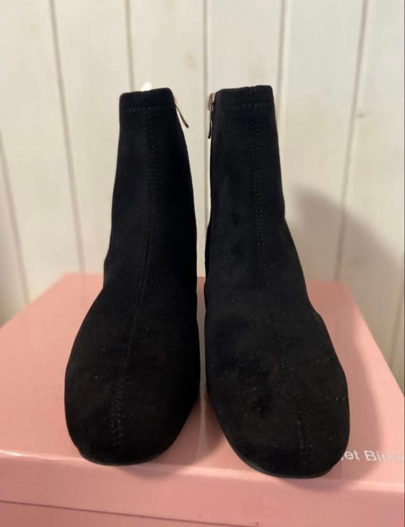 新品Bridget Birkinパールチェーンヒールストレッチショートブーツ黒