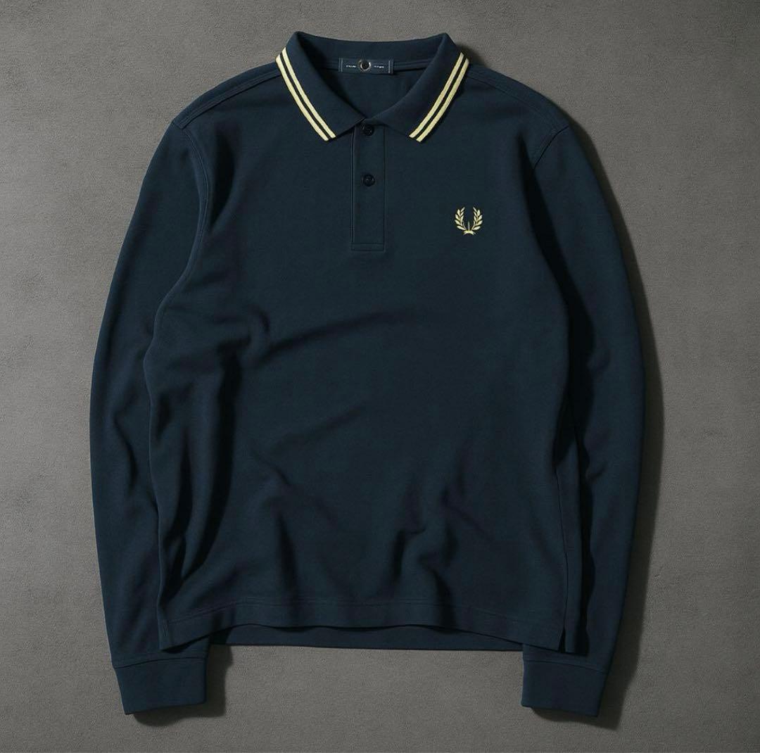 フレッドペリー ネイビー長袖ポロシャツ　ポーカーズ　　古着　FRED PERRY