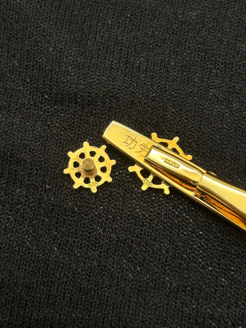 K18 18金 シルバー　全日本海員組合　功労金賞　ネクタイピン　バッジ　JSU