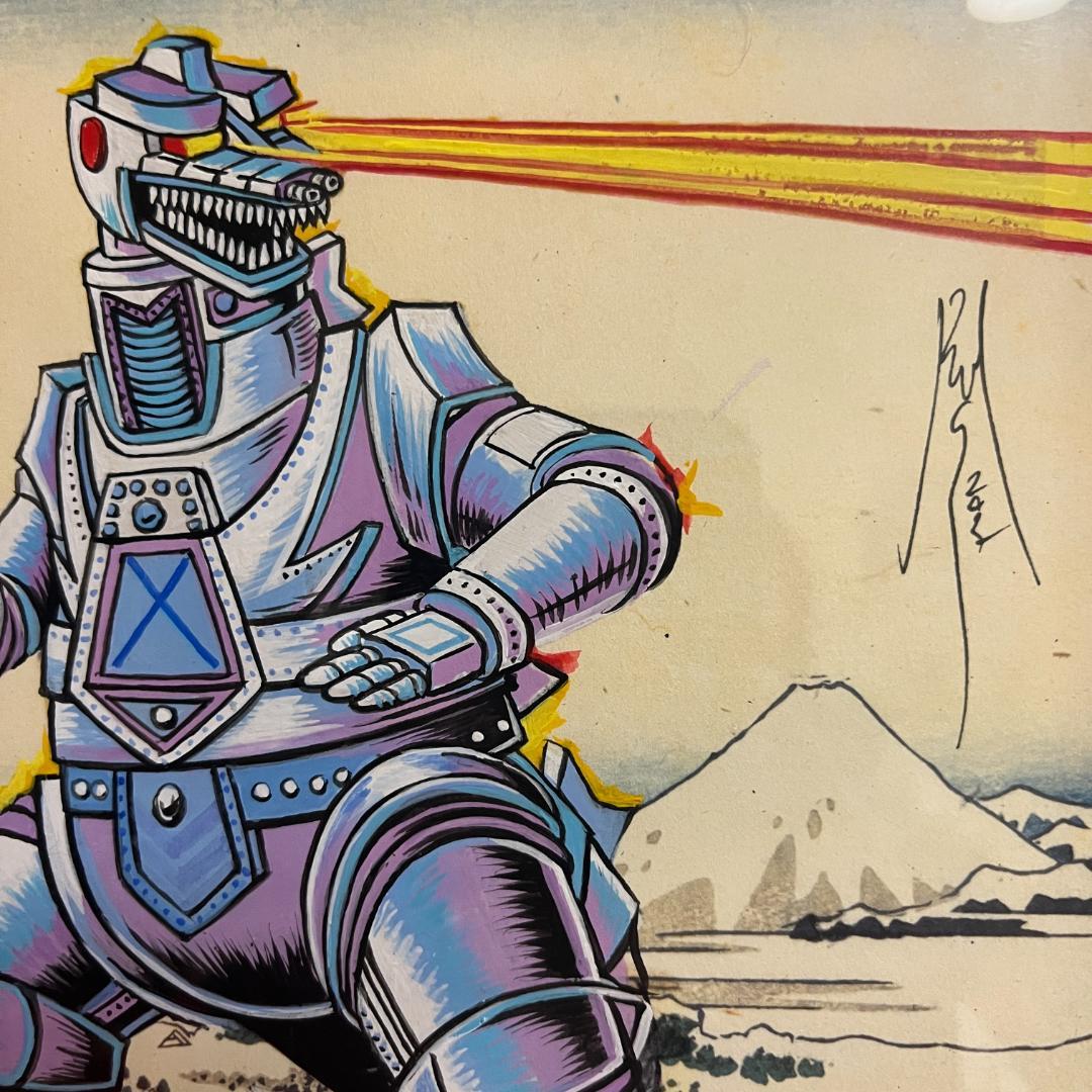 富士山を背景にしたメカゴジラのアート