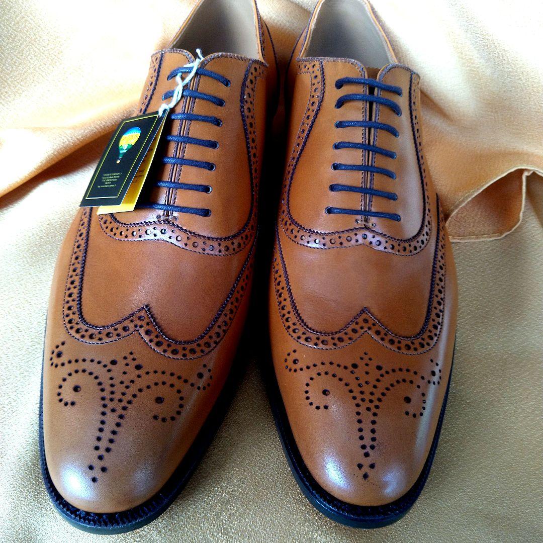 【未使用品】神匠(シンショウ) ライトブラウン レザー ウィングチップシューズ