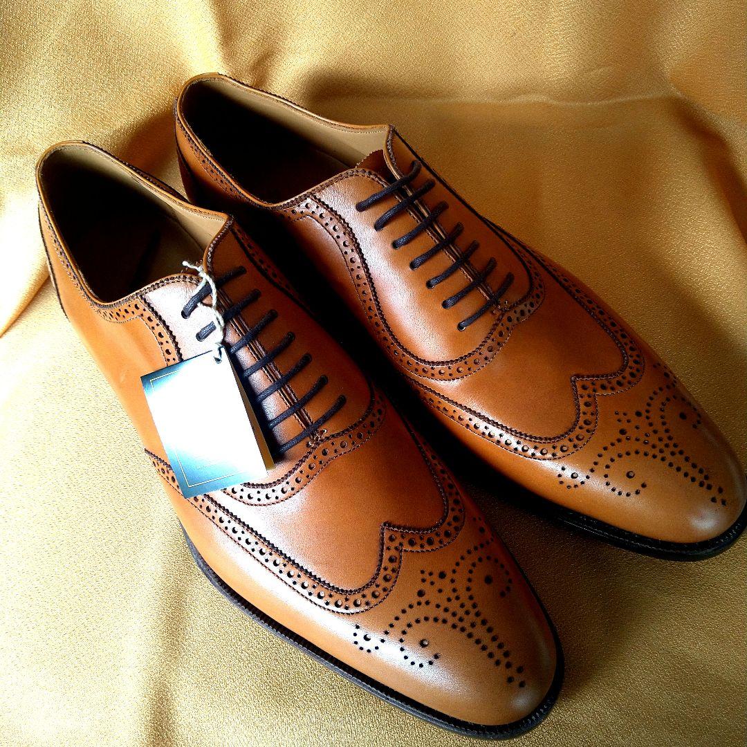 【未使用品】神匠(シンショウ) ライトブラウン レザー ウィングチップシューズ