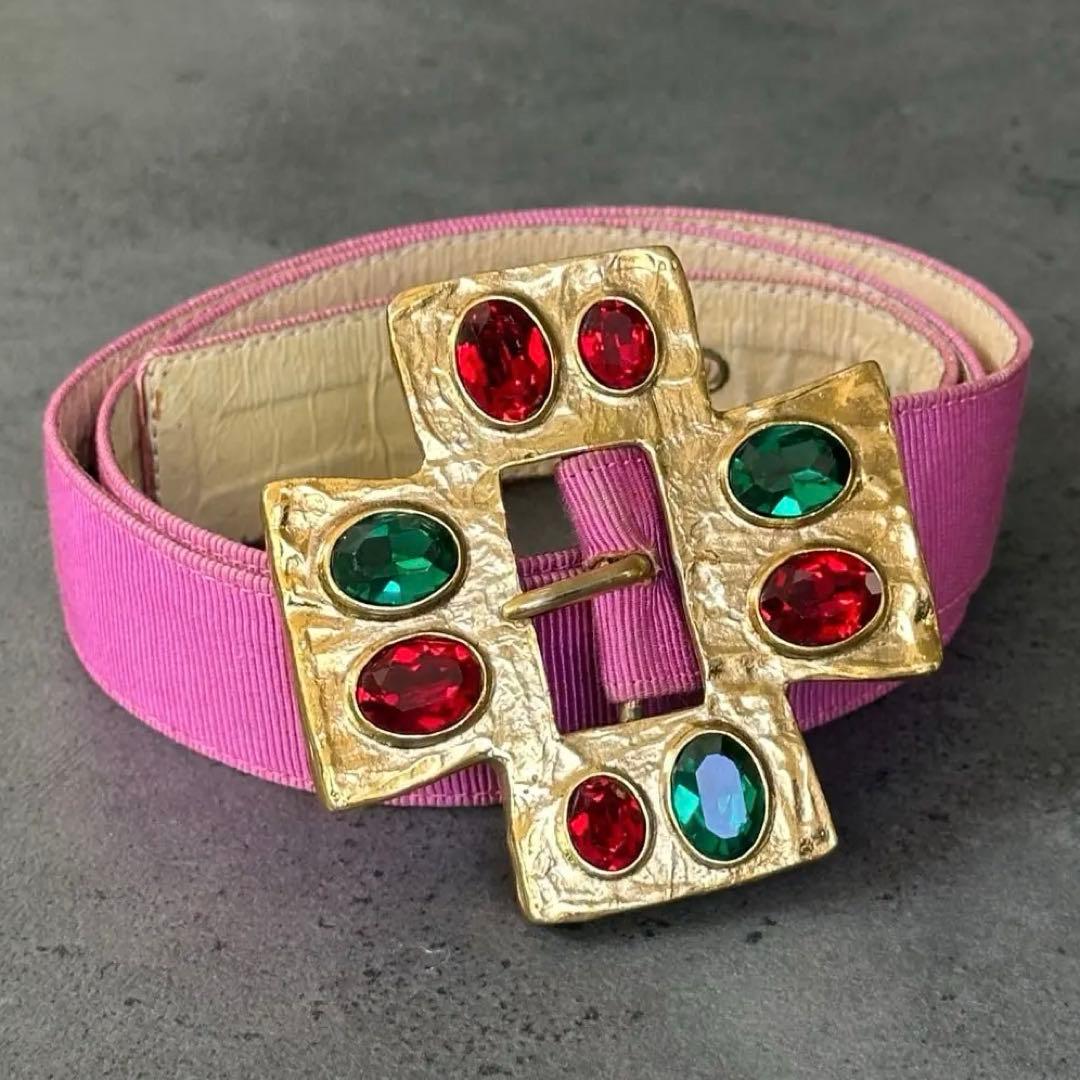 イヴ・サンローラン リヴ・ゴーシュ クリスタル ゴールドクロス ナイロンベルト