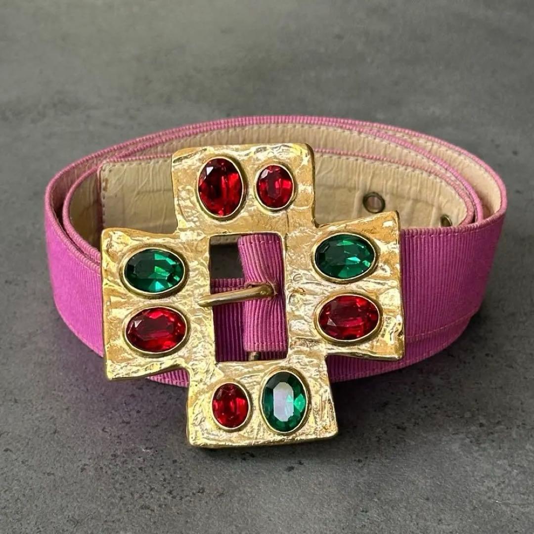 イヴ・サンローラン リヴ・ゴーシュ クリスタル ゴールドクロス ナイロンベルト