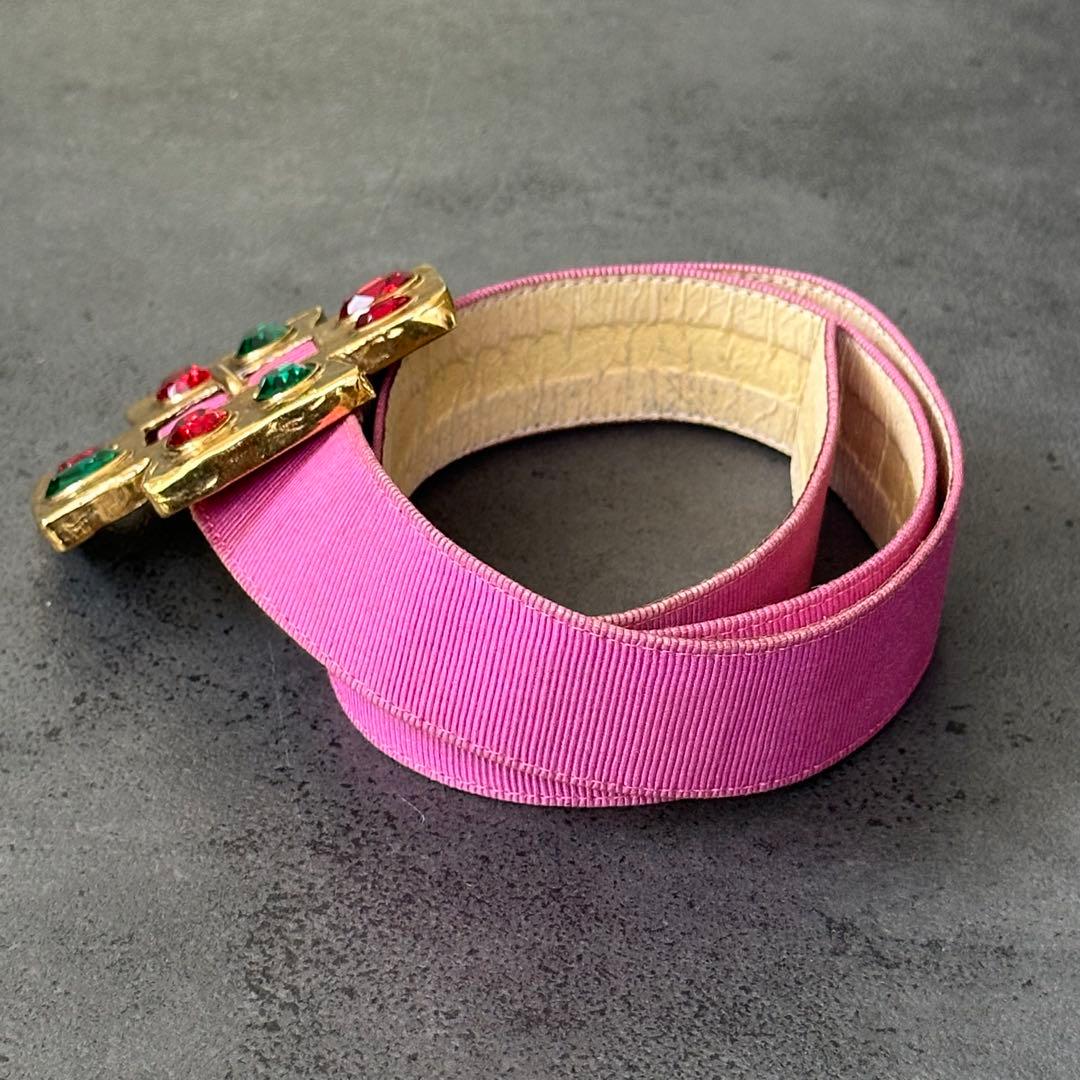 イヴ・サンローラン リヴ・ゴーシュ クリスタル ゴールドクロス ナイロンベルト