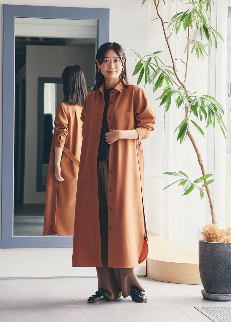 ブラウン シャツワンピース M ウエストベルト付き