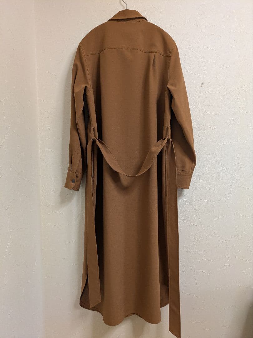 ブラウン シャツワンピース M ウエストベルト付き
