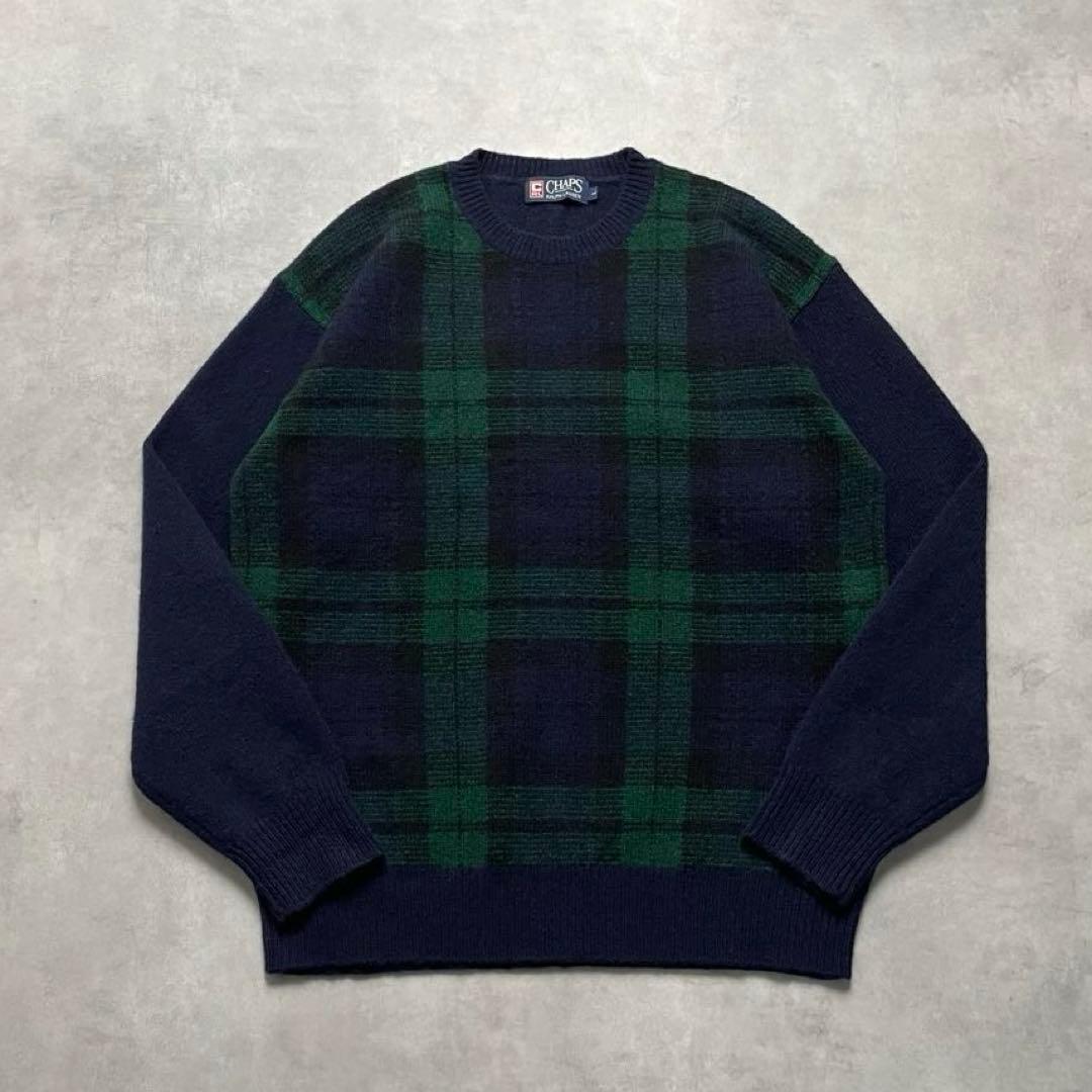 トップス 90s CHAPS RALPH LAUREN black watch knit