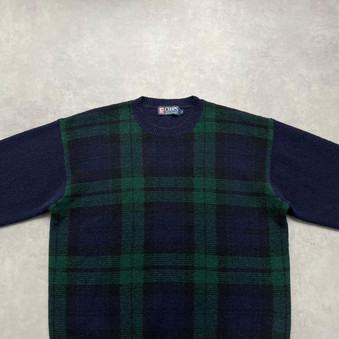 トップス 90s CHAPS RALPH LAUREN black watch knit